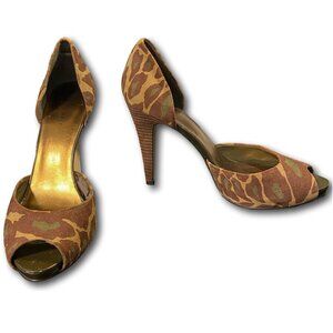 Nine West Pudding Natural Leopard / Camouflage Open Toe Pump - SIZE 10